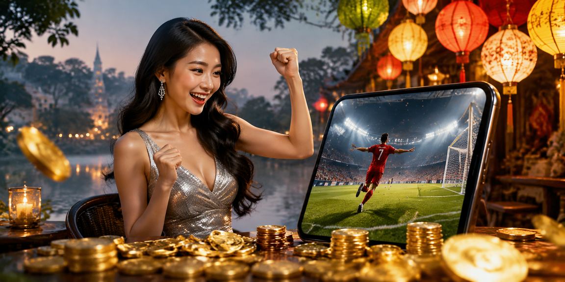 Không gian sòng bài và cá cược casino sôi động tại Việt Nam với ánh đèn neon lung linh